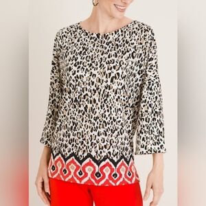 (1163) Chico's Easy Chic Animal Print Pullover Too Size Small